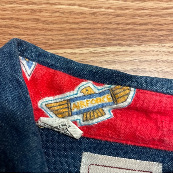 Vintage Male Men’s Denim Button-Down Shirt Medium Air Force Indian 90’s USA Blue - Picture 5 of 7